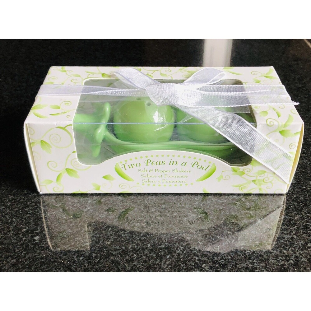 Two Peas In A Pod Salt & Pepper Shakers Set - Kate Aspen - Miniature New In Box - Picture 3 of 12